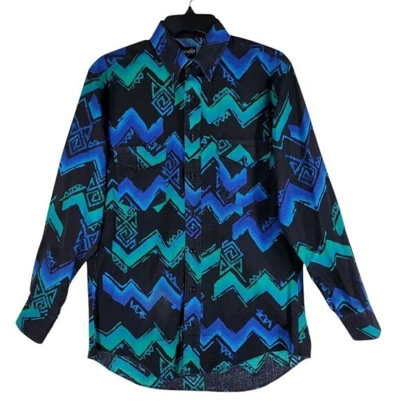 Vtg Wrangler Shirt Mens 15.5 33 Cowboy Brushpopper X-Long Tail Aztec Colorful - Picture 5 of 12